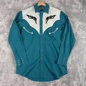 VTG 80s Pearl Snap Western Shirt Ely Diamond Smile Pockets Embroidered Medium